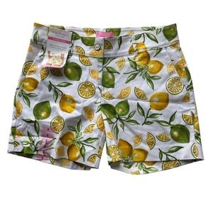 Isaac Mizrahi Lemon Lime Scattered Print Tailored Short Yellow Green Size 6